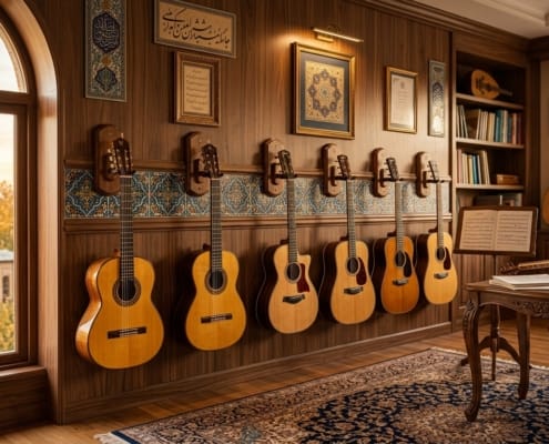 قیمت کلاس گیتار در شیراز و انواع سازها در آموزشگاه موسیقی چاووش