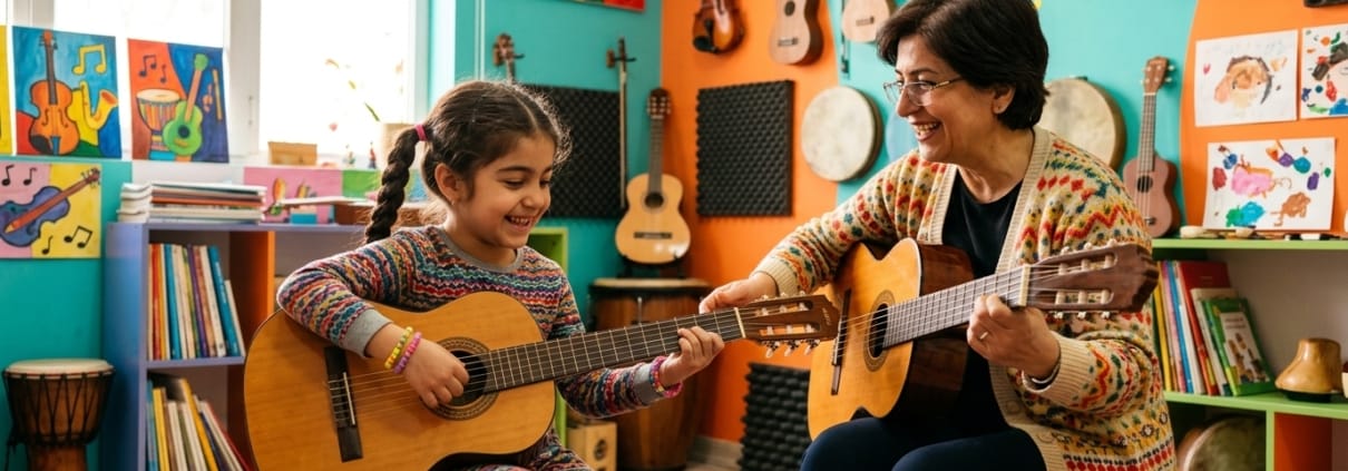 آموزش گیتار کودکان شیراز در کلاس شاد و تخصصی کودک آموزشگاه چاووش