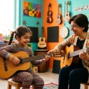 آموزش گیتار کودکان شیراز در کلاس شاد و تخصصی کودک آموزشگاه چاووش